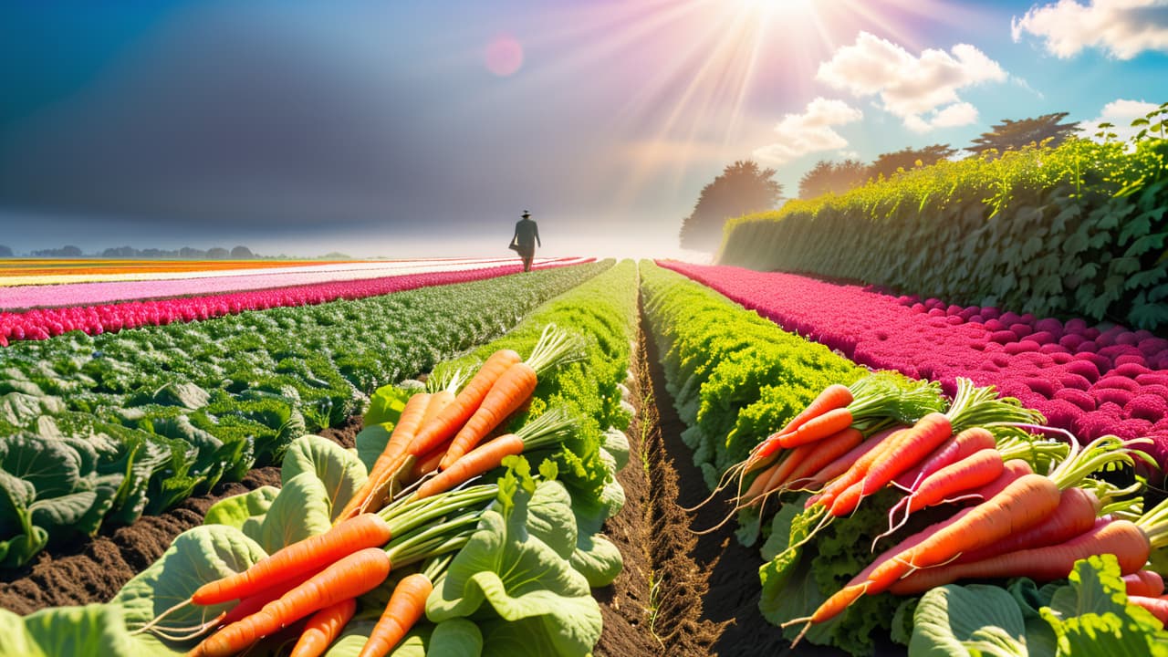  a vibrant garden scene featuring novice gardeners tending to colorful rows of easy to grow vegetables like carrots, radishes, and lettuce, surrounded by blooming flowers and sunny skies, showcasing an inviting, beginner friendly atmosphere. hyperrealistic, full body, detailed clothing, highly detailed, cinematic lighting, stunningly beautiful, intricate, sharp focus, f/1. 8, 85mm, (centered image composition), (professionally color graded), ((bright soft diffused light)), volumetric fog, trending on instagram, trending on tumblr, HDR 4K, 8K