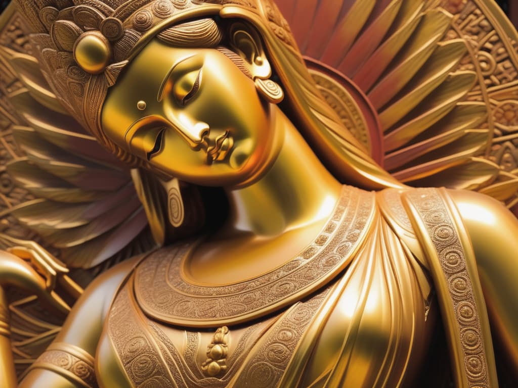  beautiful close up of an ancient eastern statue, serene divine expression