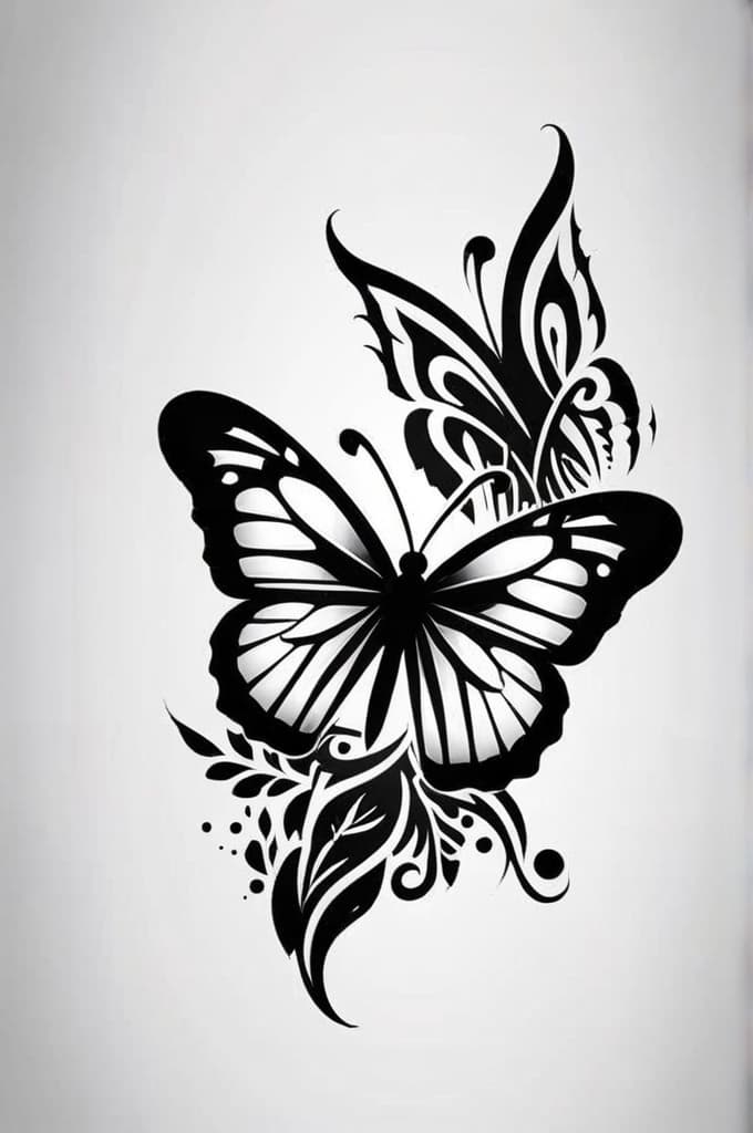  perfectly inperfect with butterflies , (tattoo:1.15), black and white style, hq, hightly detailed, 4k