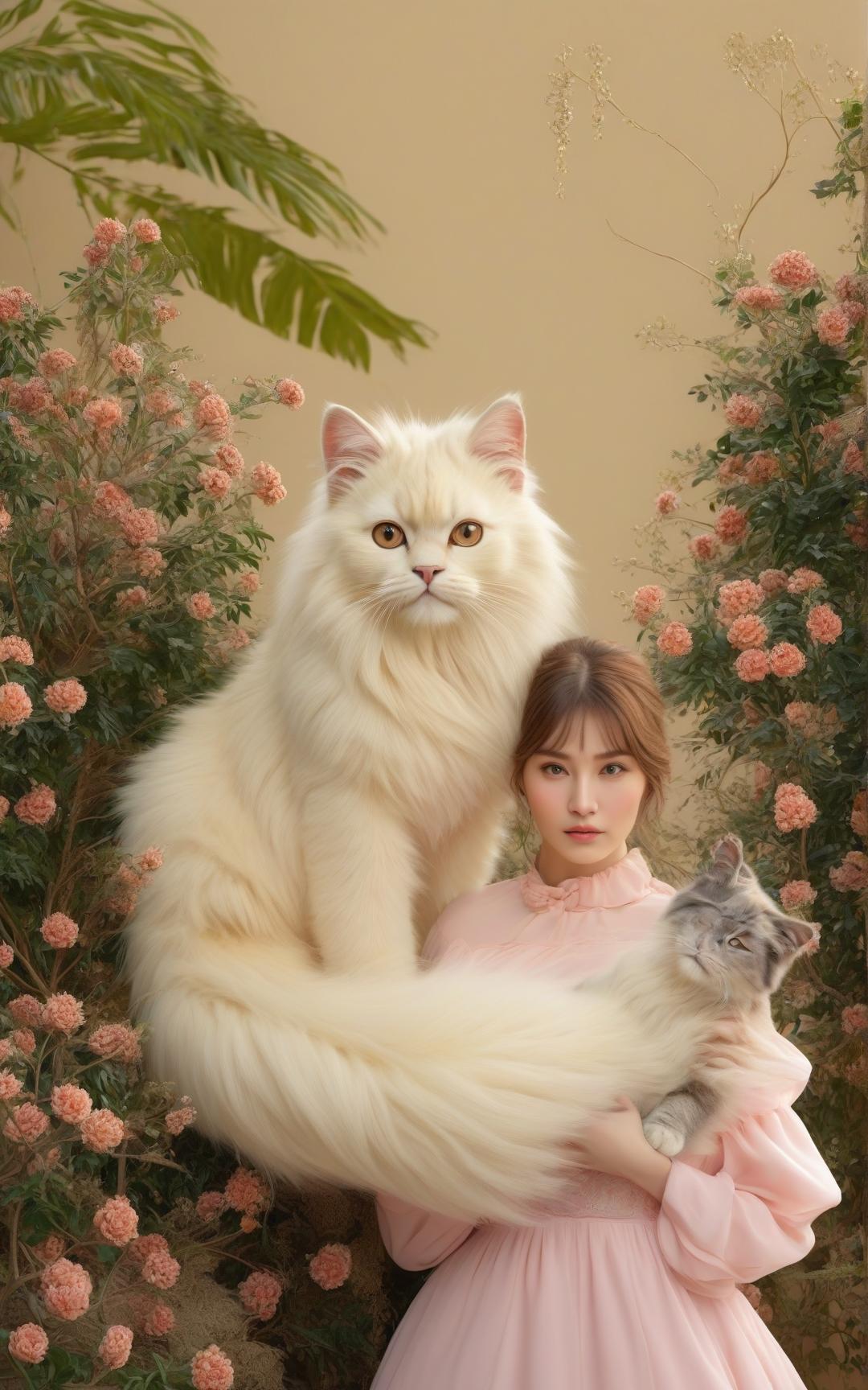  a big cat and a woman photo realistic, highly intricate and detailed, masterpiece, ultra high res,photography,8k resolution