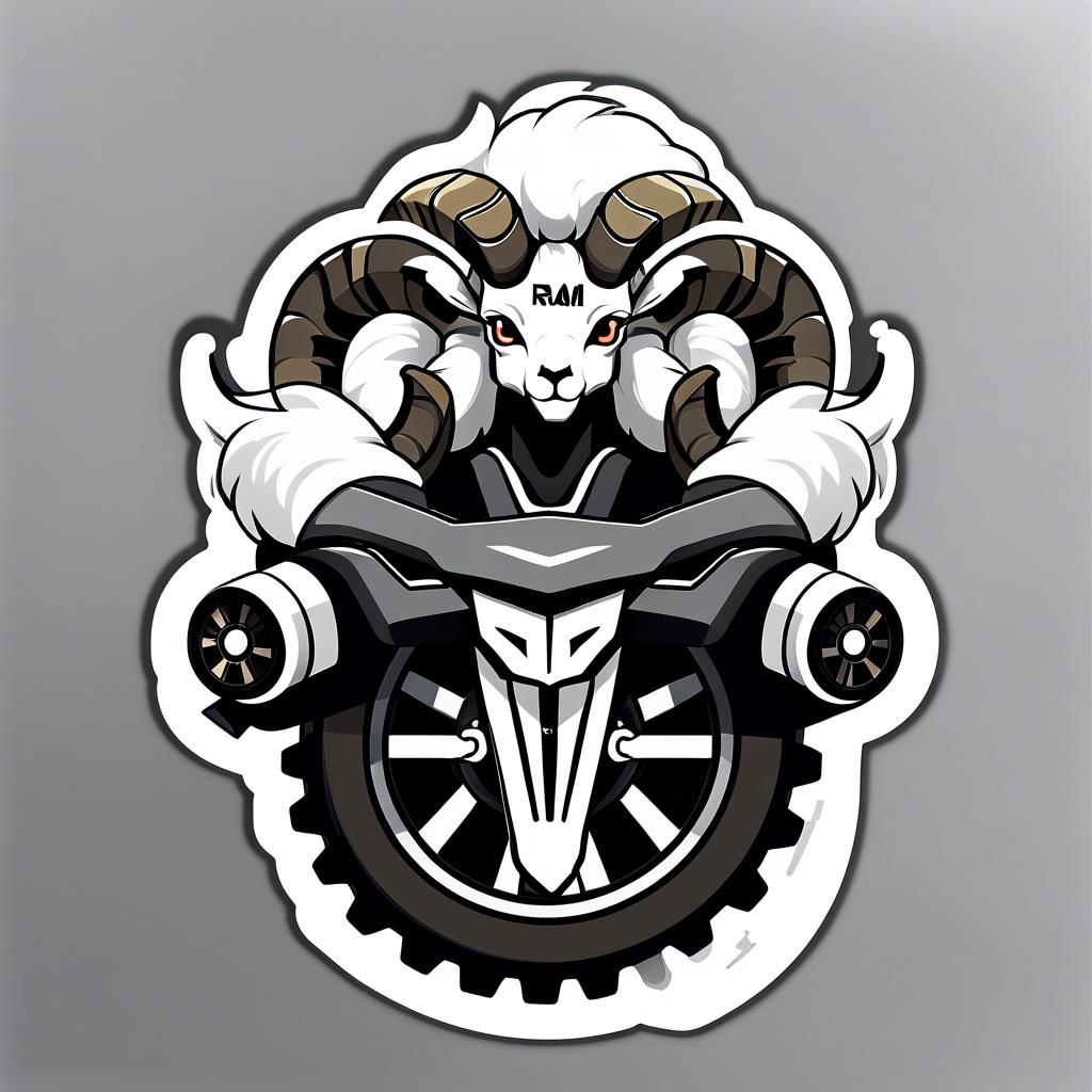  sticker ram machine with large wheels in black white, sticker