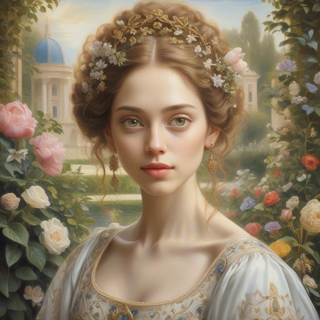  <mymodel>realistic painting of a beautiful woman in a garden, perfect composition, super detailed, high quality, painting strokes, intricate details, highly detailed, renaissance painting, baroque painting, paint texture, symmetrical face, ideal human, ultra details, ethereal lighting