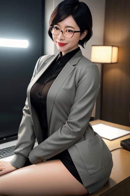  glasses 女性 japanese asses nude nerdy shorthair jacket sitting office smile hyperrealistic, full body, detailed clothing, highly detailed, cinematic lighting, stunningly beautiful, intricate, sharp focus, f/1. 8, 85mm, (centered image composition), (professionally color graded), ((bright soft diffused light)), volumetric fog, trending on instagram, trending on tumblr, HDR 4K, 8K