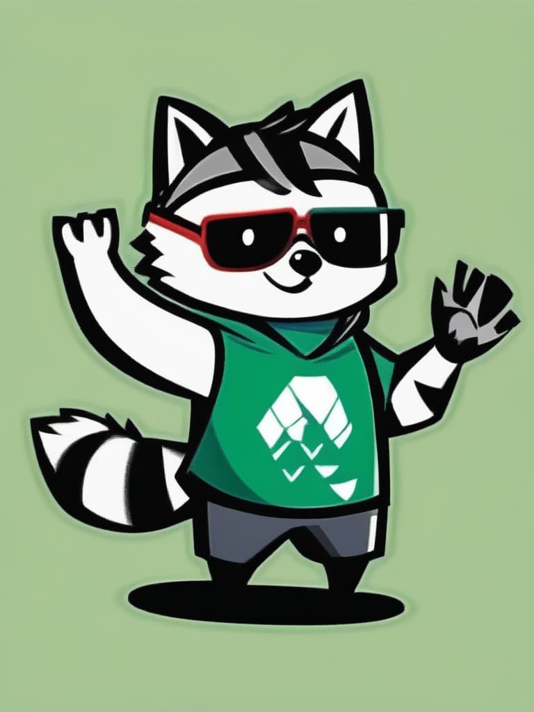  ((super cute raccoon)),wearing t shirt👕& shorts🩳,and greeting with one hand raised,