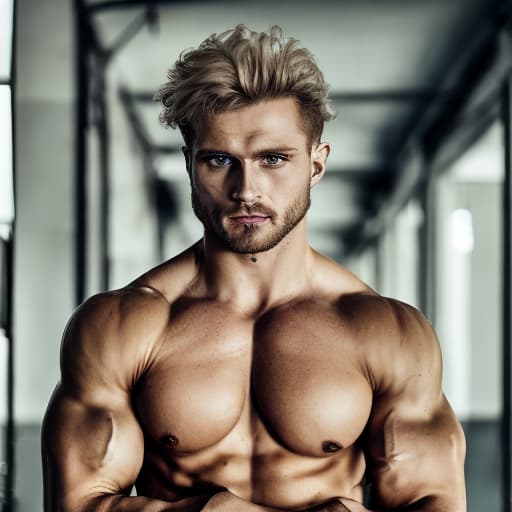 portrait+ style Russian LGBT queer fitness trainer blonde hunk dude face