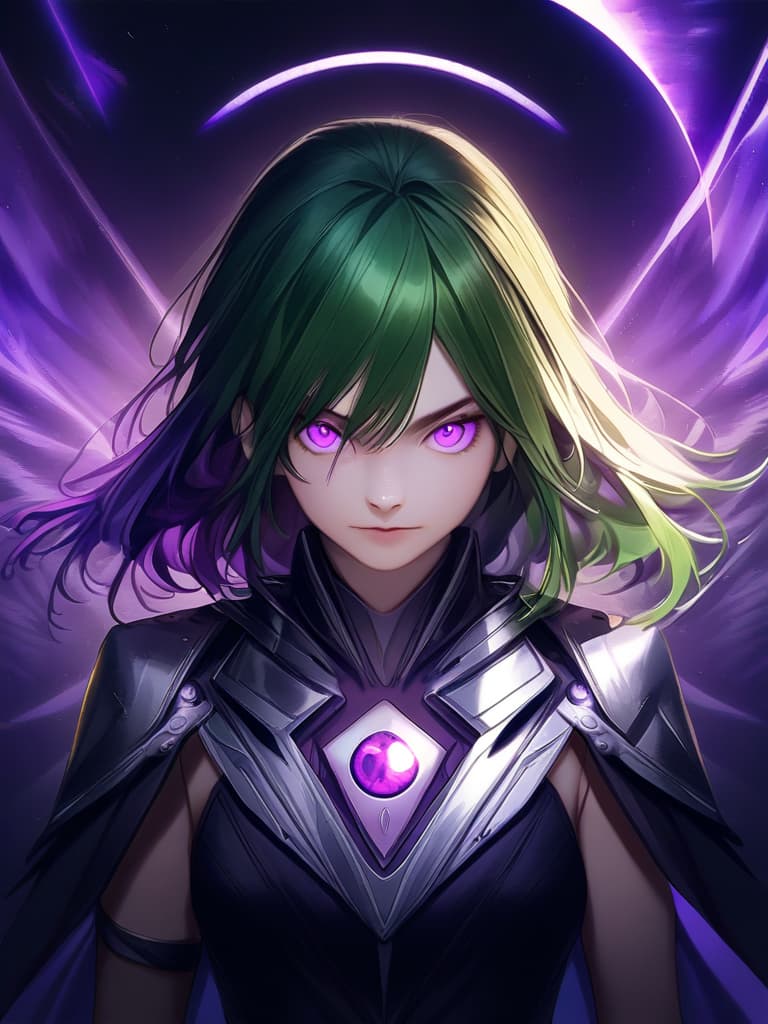  green hair,(((asymmetry hair:1.3))),(((mercury pupil:1.8))),(((amethyst moon:1.8))),realistic