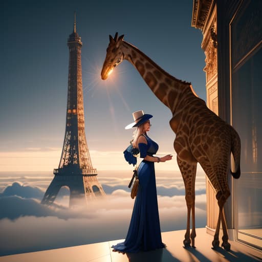  giraffe standing in front of effel tower hyperrealistic, full body, detailed clothing, highly detailed, cinematic lighting, stunningly beautiful, intricate, sharp focus, f/1. 8, 85mm, (centered image composition), (professionally color graded), ((bright soft diffused light)), volumetric fog, trending on instagram, trending on tumblr, HDR 4K, 8K