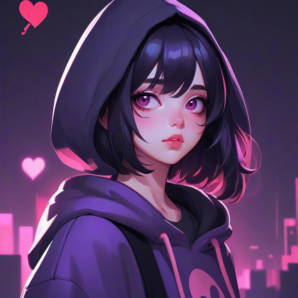  a close up of a person wearing a hoodie, by ilya kuvshinov, serial art, discord profile picture, dark purple, heart eyes, beeple and jeremiah ketner