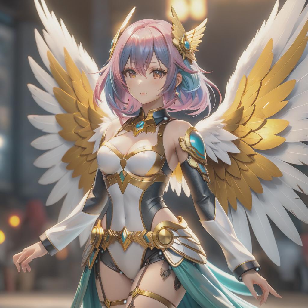  animal girl with shiny wings and coloured hair hyperrealistic, full body, detailed clothing, highly detailed, cinematic lighting, stunningly beautiful, intricate, sharp focus, f/1. 8, 85mm, (centered image composition), (professionally color graded), ((bright soft diffused light)), volumetric fog, trending on instagram, trending on tumblr, HDR 4K, 8K