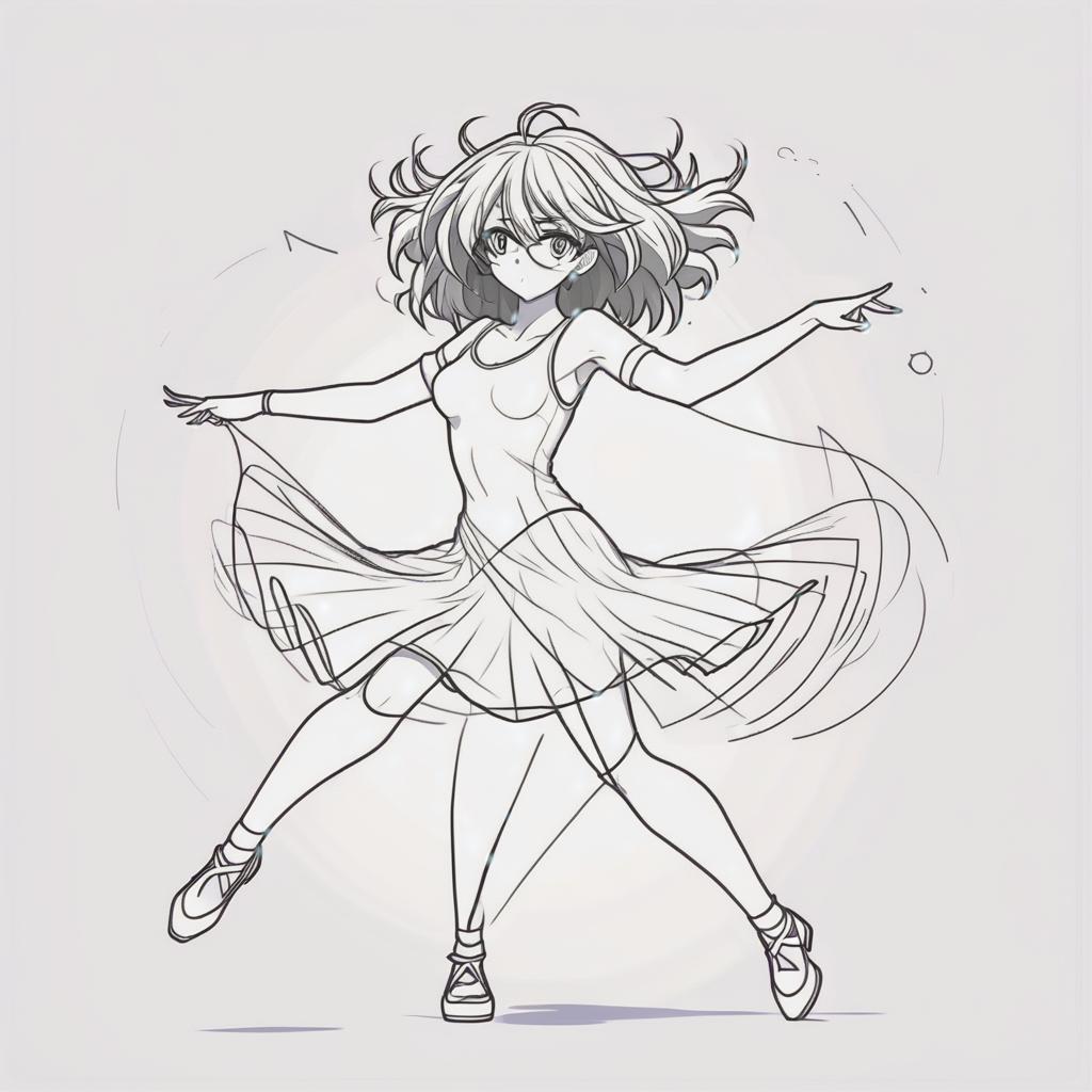  line art drawing dancing girl, same nightmare. anime style . professional, sleek, modern, minimalist, graphic, line art, vector graphics