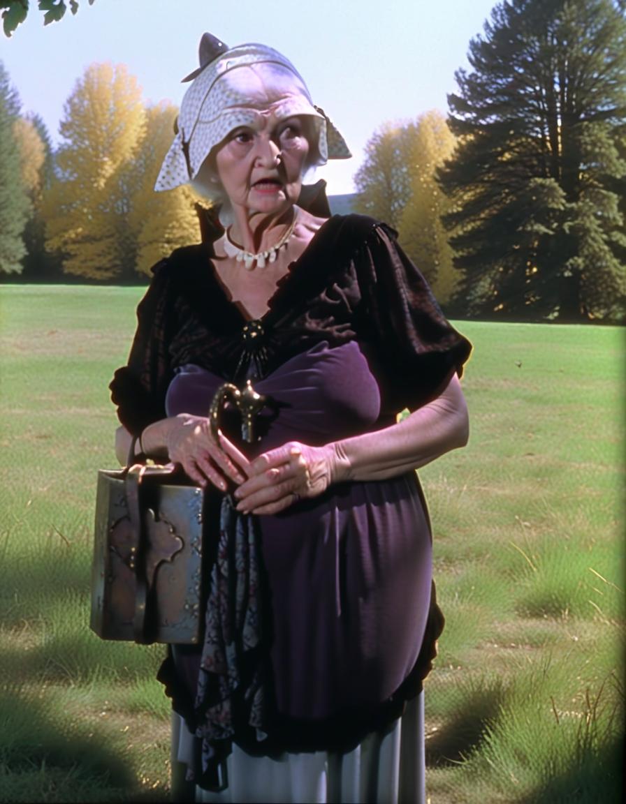  dvd screengrab, grandmother from 1982 dark fantasy film, "excalibur"