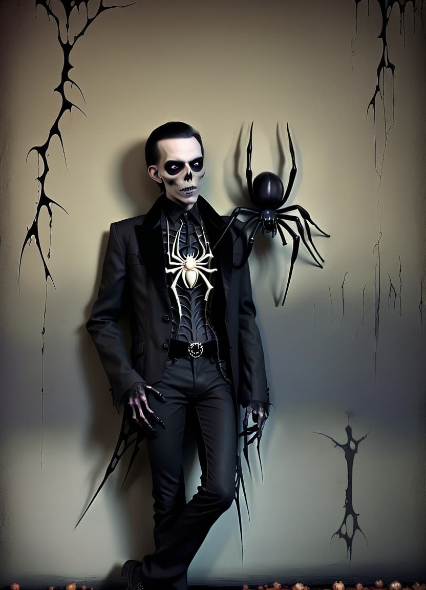  macabre style make him a spider body instead of his legs . dark, gothic, grim, haunting, highly detailed