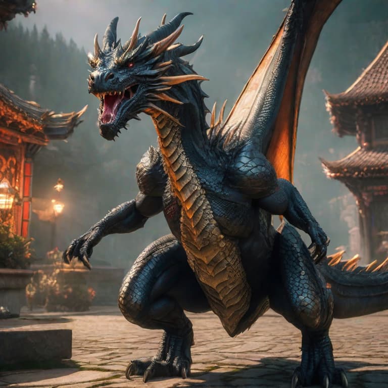  obsidian dragon hyperrealistic, full body, detailed clothing, highly detailed, cinematic lighting, stunningly beautiful, intricate, sharp focus, f/1. 8, 85mm, (centered image composition), (professionally color graded), ((bright soft diffused light)), volumetric fog, trending on instagram, trending on tumblr, HDR 4K, 8K