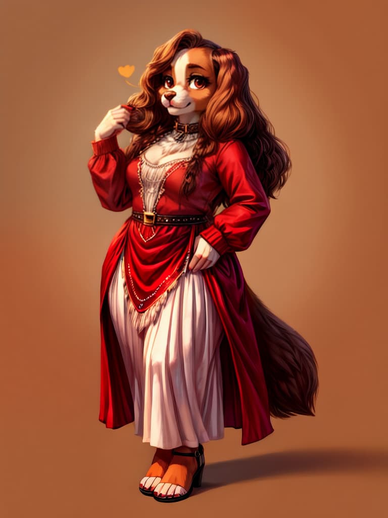  swf anthropomorphic english cocker spaniel female curvy, standing in dress no background