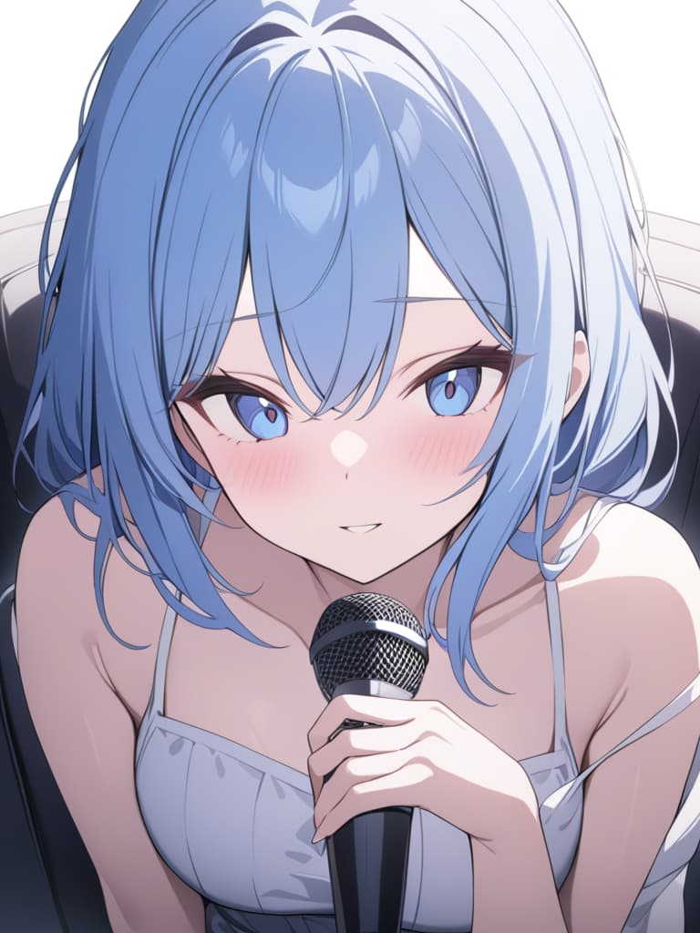  light blue hair, light blue, bob hair, have a microphone, live, let's do it, masterpiece, best quality,8k,ultra detailed,high resolution,an extremely delicate and beautiful,hyper detail