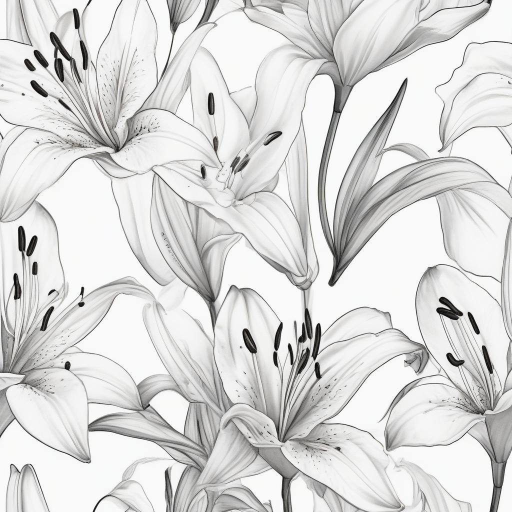  minimalist style sketching with short strokes, close up, lilium. contours. white background . simple, clean, uncluttered, modern, elegant