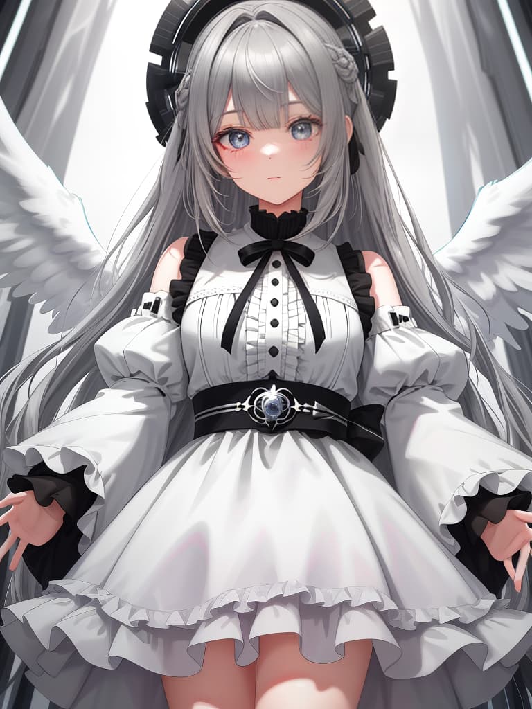  cute, angel, subculture, gray hair, moe sleeve, odd eye, masterpiece, best quality,8k,ultra detailed,high resolution,an extremely delicate and beautiful,hyper detail