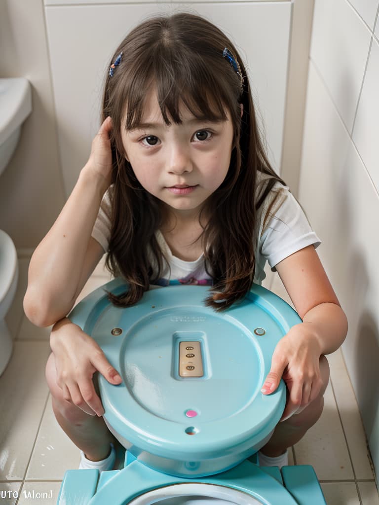  1st grade in elementary school, girl in poo, toilet, masterpiece, best quality,8k,ultra detailed,high resolution,an extremely delicate and beautiful,hyper detail