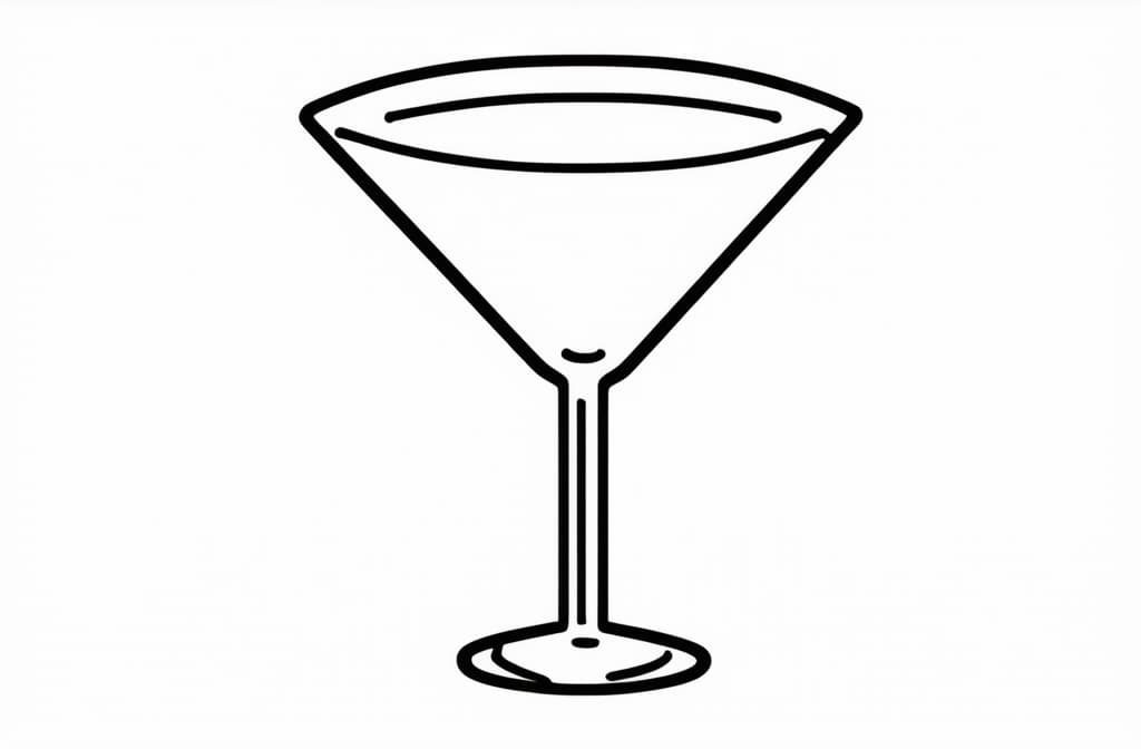  contour, very simple image in one unbroken black ink line, single line of martini glass, icon isolated on white background ar 3:2 using a single continuous black line ink brushon white background, drawing should be created without lifting the pen, recognizable features of martini glass, icon isolated on white background ar 3:2 in one unbroken line