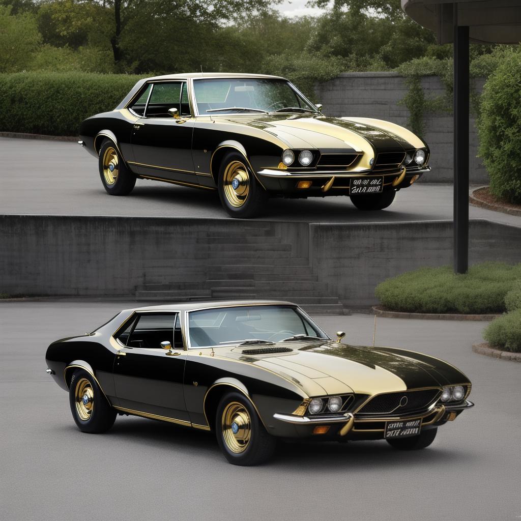  a gold plated mustag car 1969 in black color