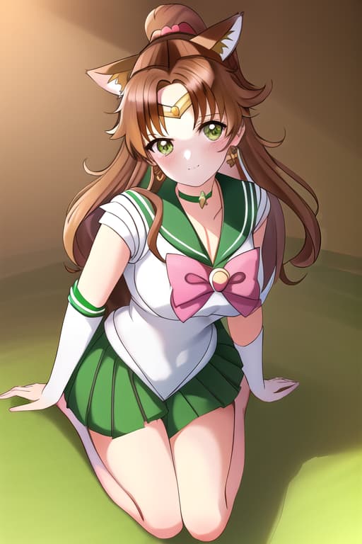  young women,fox ears,barefeet,full body,(sailor jupiter:1.3), (masterpiece), (highest quality), (intricate), (high detail)