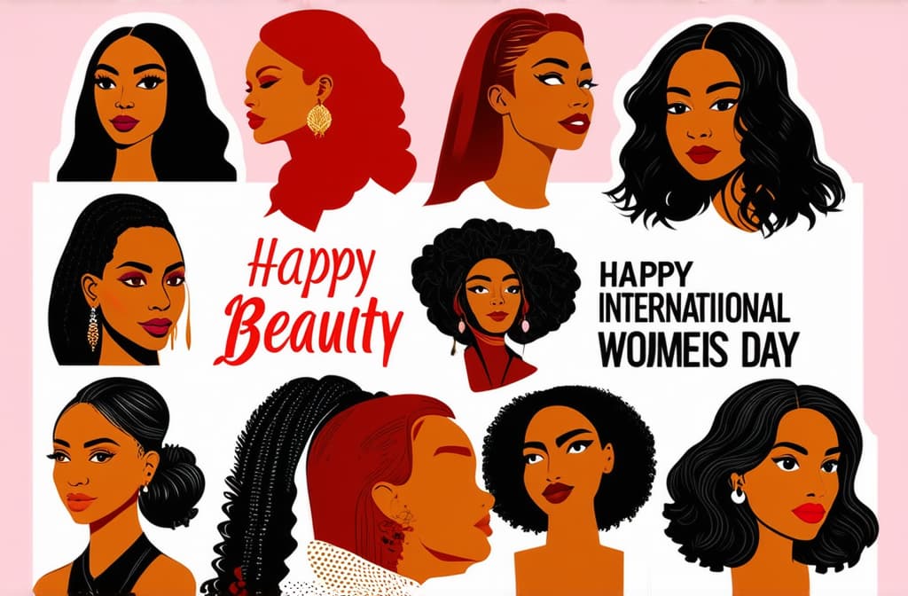  happy international women's day. different beauty. set of different female heads. different races and nationalities. colored hand drawn illustration ar 3:2 {prompt}, maximum details