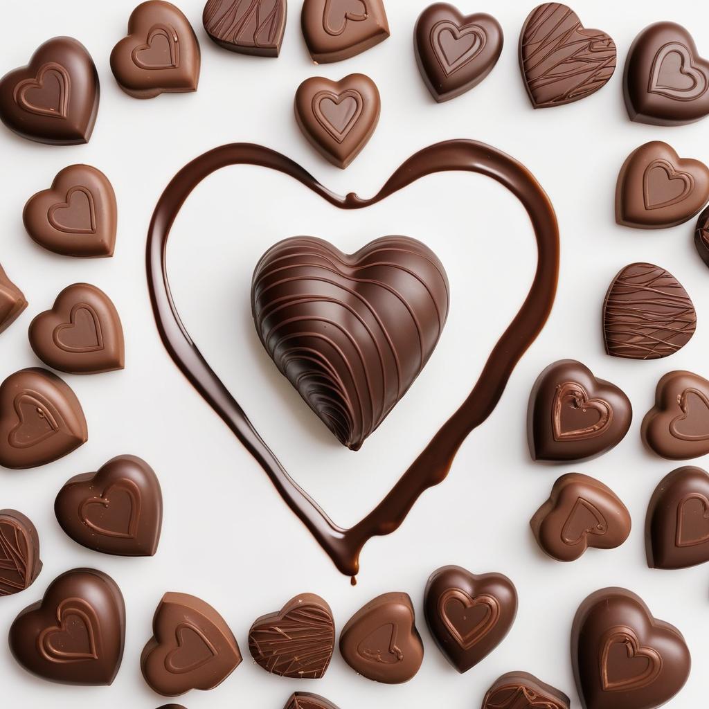  heart shape made of chocolate on a copy spece white background