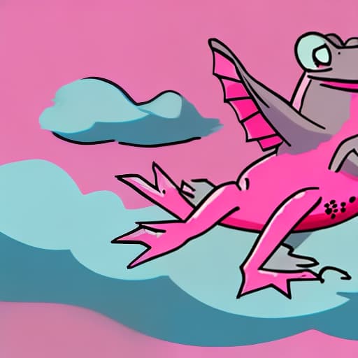  Pink frog riding on top of a Pink flying dragon with a pigs face breathing fire