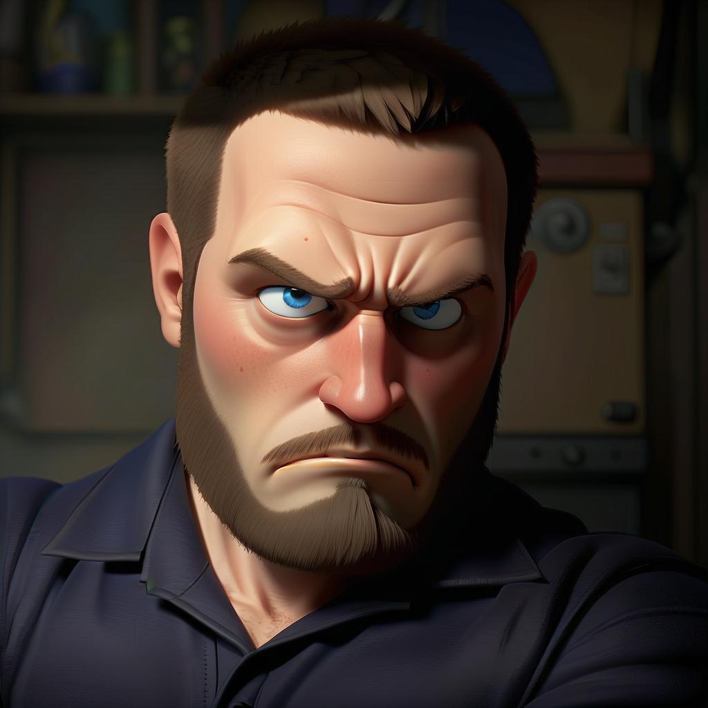  fighting game style a portrait from the original image in a cartoon style. the person's face from the original image must have an exact resemblance. in pixar style. computer animation, typical of animated films. kind and thoughtful expression on the face. beard. blue eyes . dynamic, vibrant, action packed, detailed character design, reminiscent of fighting video games