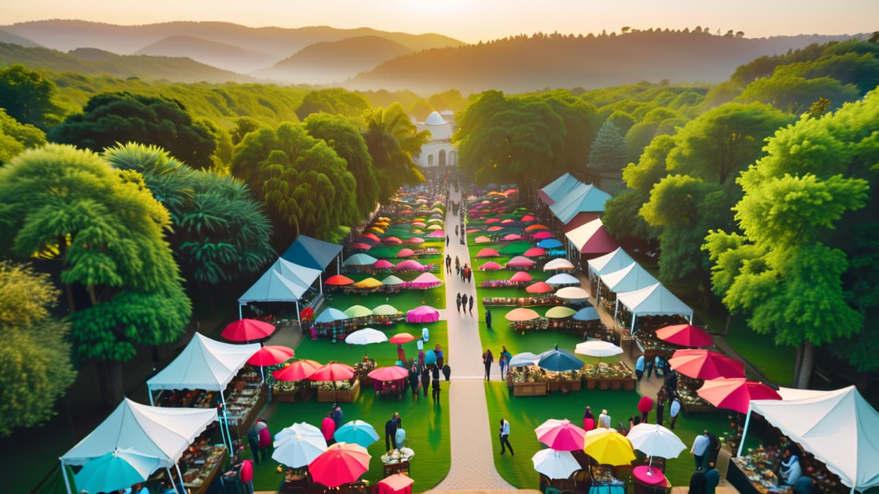  aerial view of a vibrant landscape captured by a drone, showcasing a photographer at work. below, a bustling marketplace with people admiring stunning drone shots displayed on easels, surrounded by colorful nature. hyperrealistic, full body, detailed clothing, highly detailed, cinematic lighting, stunningly beautiful, intricate, sharp focus, f/1. 8, 85mm, (centered image composition), (professionally color graded), ((bright soft diffused light)), volumetric fog, trending on instagram, trending on tumblr, HDR 4K, 8K