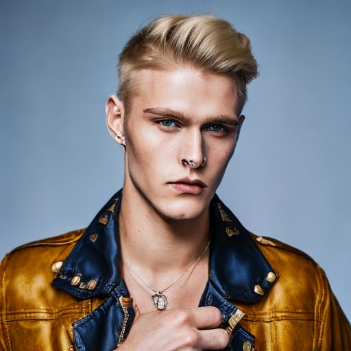 portrait+ style Russian LGBT queer fashion stylist blonde hunk dude face