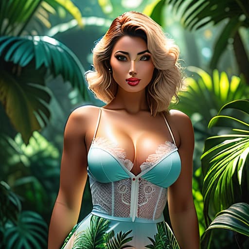  beautiful lady wearing babydoll tropical paradise hyperrealistic, full body, detailed clothing, highly detailed, cinematic lighting, stunningly beautiful, intricate, sharp focus, f/1. 8, 85mm, (centered image composition), (professionally color graded), ((bright soft diffused light)), volumetric fog, trending on instagram, trending on tumblr, HDR 4K, 8K