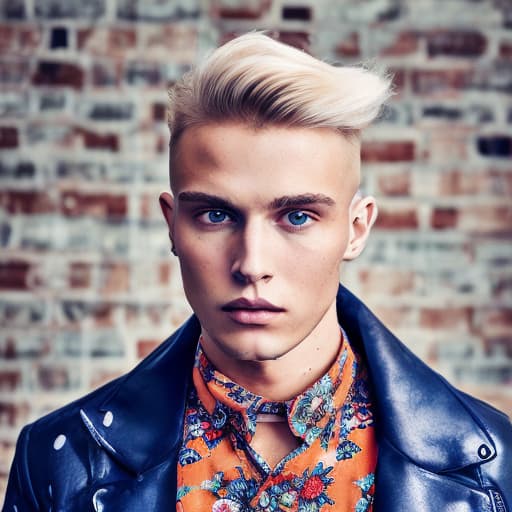 portrait+ style Russian LGBT queer fashion model blonde hunk dude face