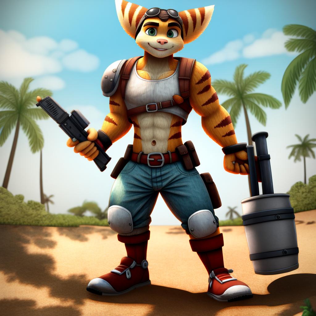  Male ratchet and clank (dead island) full body, open eyes, digital art, masterpiece, 4k, fine details,