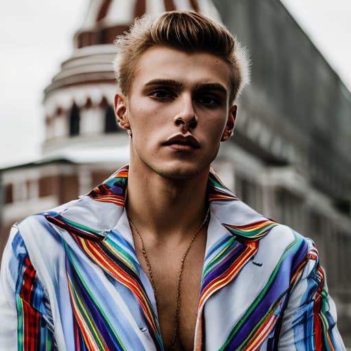 portrait+ style Russian LGBT queer dancer blonde hunk dude face