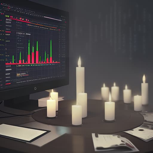  monitor screen, super chart of cryptocurrency, japanese candlesticks follow the drawn pattern of bullish trend, on the lower candlesticks mark, points and text "bye" at the bottom of the candle, on the upper candlesticks mark, points and text "sell" at the top of the candle, indicators showing the number of active traders and the number of holdings, an indicator showing the status of the asset and to the call to buy, an indicator showing pnl profit earned for today 328%