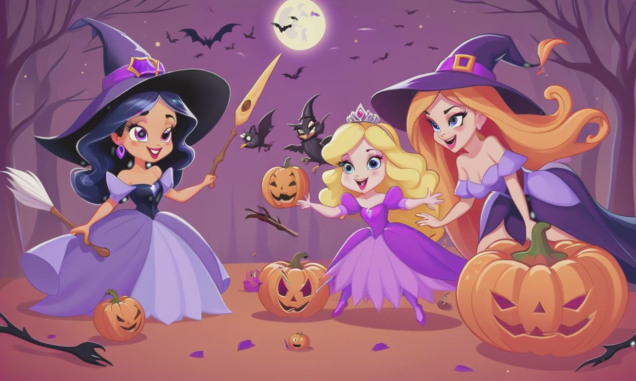  cartoon princesses playing with witches