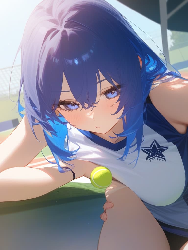  tennis club, best quounty, blue hair, bob, raise tos