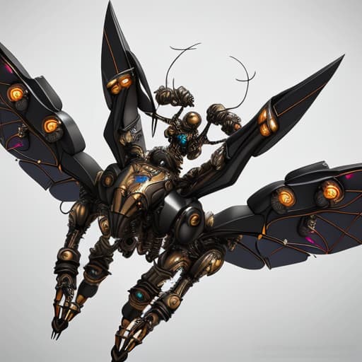  Steampunk cybernetic biomechanical hornet with wings, 3 d model, very coherent symmetrical artwork