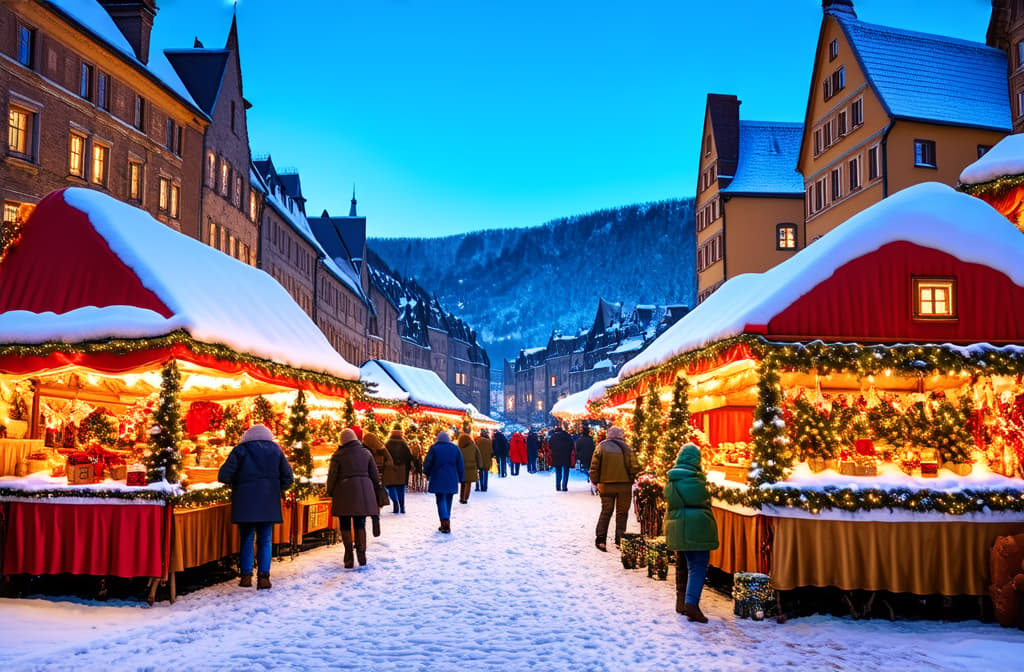  illustration of a christmas market in the old town ar 3:2 {prompt}, maximum details