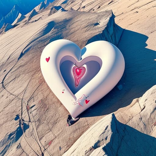  A clean decorated human heart on top of a mountain