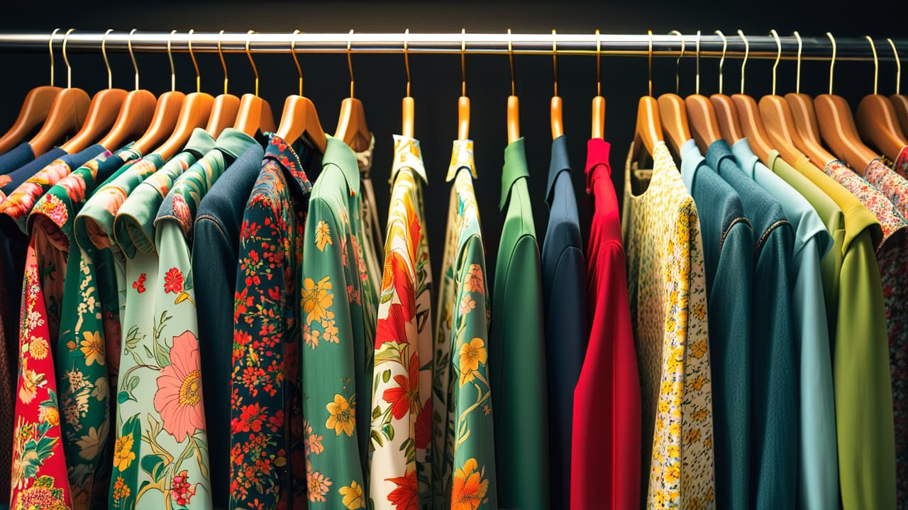  a vintage clothing rack filled with distinct 70s floral dresses, 80s bold blazers, and classic 90s denim, surrounded by a soft, warm light, showcasing intricate patterns and textures that evoke nostalgia. hyperrealistic, full body, detailed clothing, highly detailed, cinematic lighting, stunningly beautiful, intricate, sharp focus, f/1. 8, 85mm, (centered image composition), (professionally color graded), ((bright soft diffused light)), volumetric fog, trending on instagram, trending on tumblr, HDR 4K, 8K