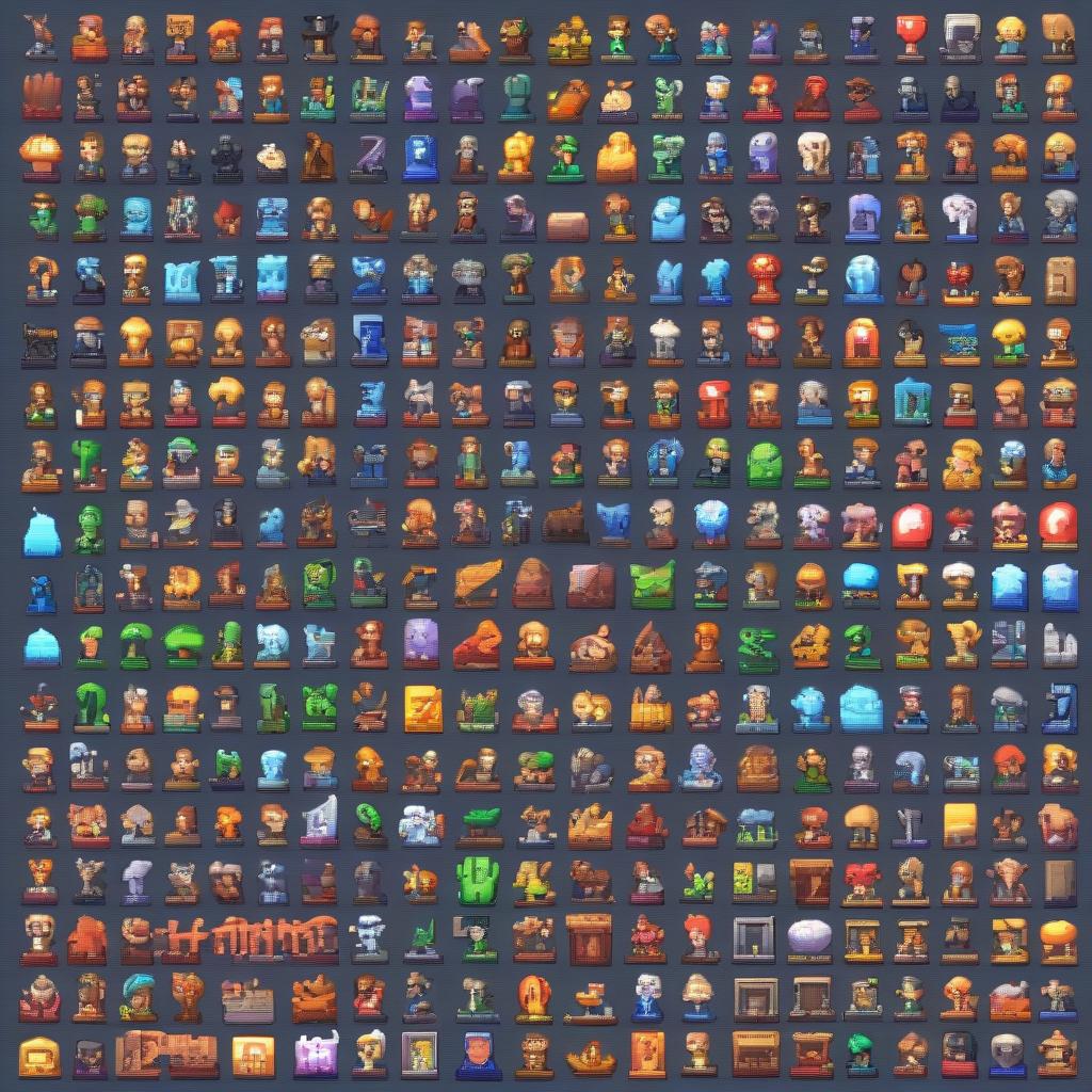  pixel art a huge number of inscriptions and logos of games . low res, blocky, pixel art style, 8 bit graphics