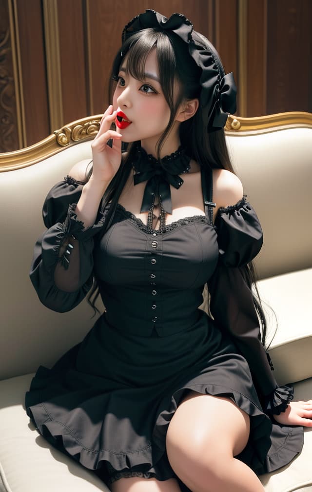  (32K, Real, RAW Photo, Best picture quality: 1.4), (((Beautiful big eyes, Double eyelids))), (((Actress: Nozomi Honda,))), (((Big smile))), (Black hair), (Wavy long hair)), Full anatomical body, (Delicate and beautiful eyes: 1. 3)), (((Couch, big thighs))) (((Couch, big thigh open))), (((natural light)), (((Gothic Lolita fashion))), (((mini skirt))), (((thigh exposed))), (((natural light)), (Gothic Lolita fashion)) (((mini skirt))) (((thigh exposed))), (((making heart mark sign with both hands))) )))) (Portrait, front view, face focus, upper body, face forward, toward viewer, (blow kiss, throw kiss, close one eye, speak heart, (kiss mouth:1.4), (reach out hand:1.2), hyperrealistic, full body, detailed clothing, highly detailed, cinematic lighting, stunningly beautiful, intricate, sharp focus, f/1. 8, 85mm, (centered image composition), (professionally color graded), ((bright soft diffused light)), volumetric fog, trending on instagram, trending on tumblr, HDR 4K, 8K