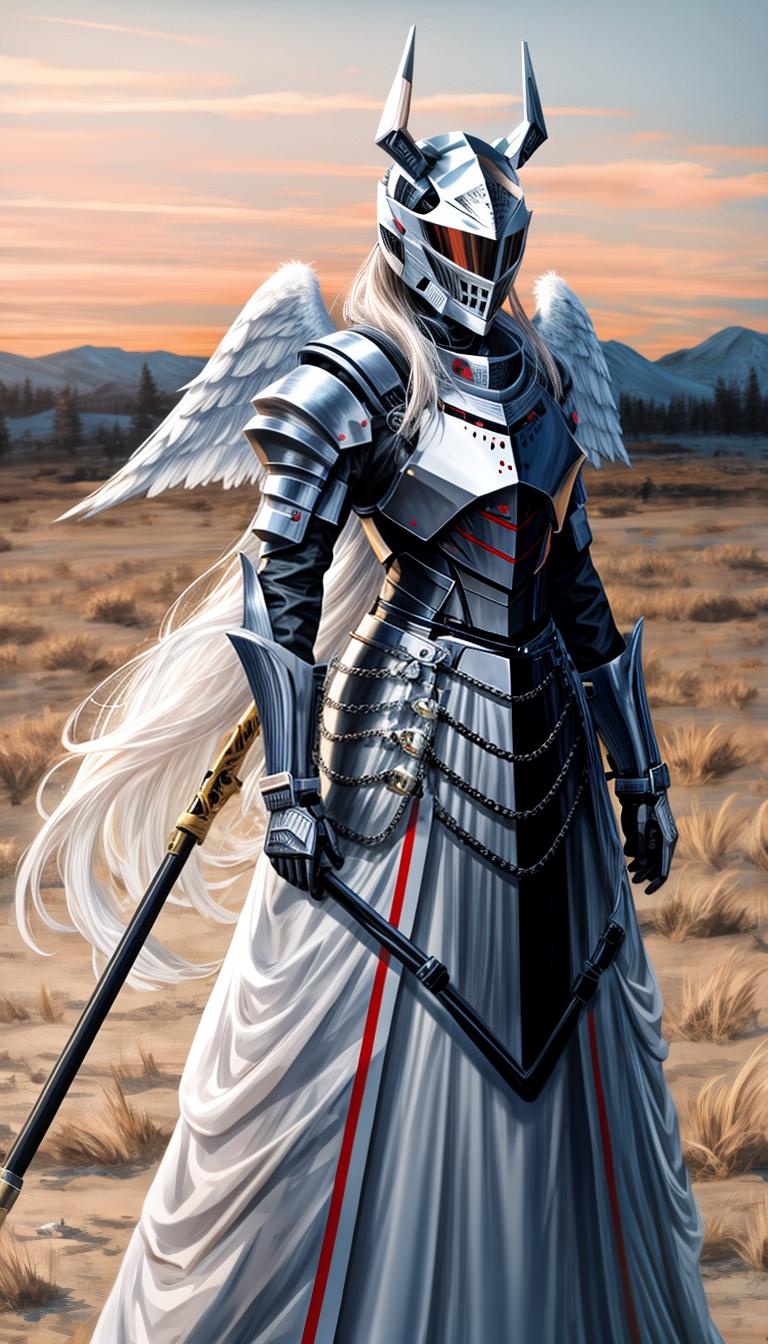  black, white, blue, pink, angel element, white horse, skeleton/knight, sunset hyperrealistic, full body, detailed clothing, highly detailed, cinematic lighting, stunningly beautiful, intricate, sharp focus, f/1. 8, 85mm, (centered image composition), (professionally color graded), ((bright soft diffused light)), volumetric fog, trending on instagram, trending on tumblr, HDR 4K, 8K