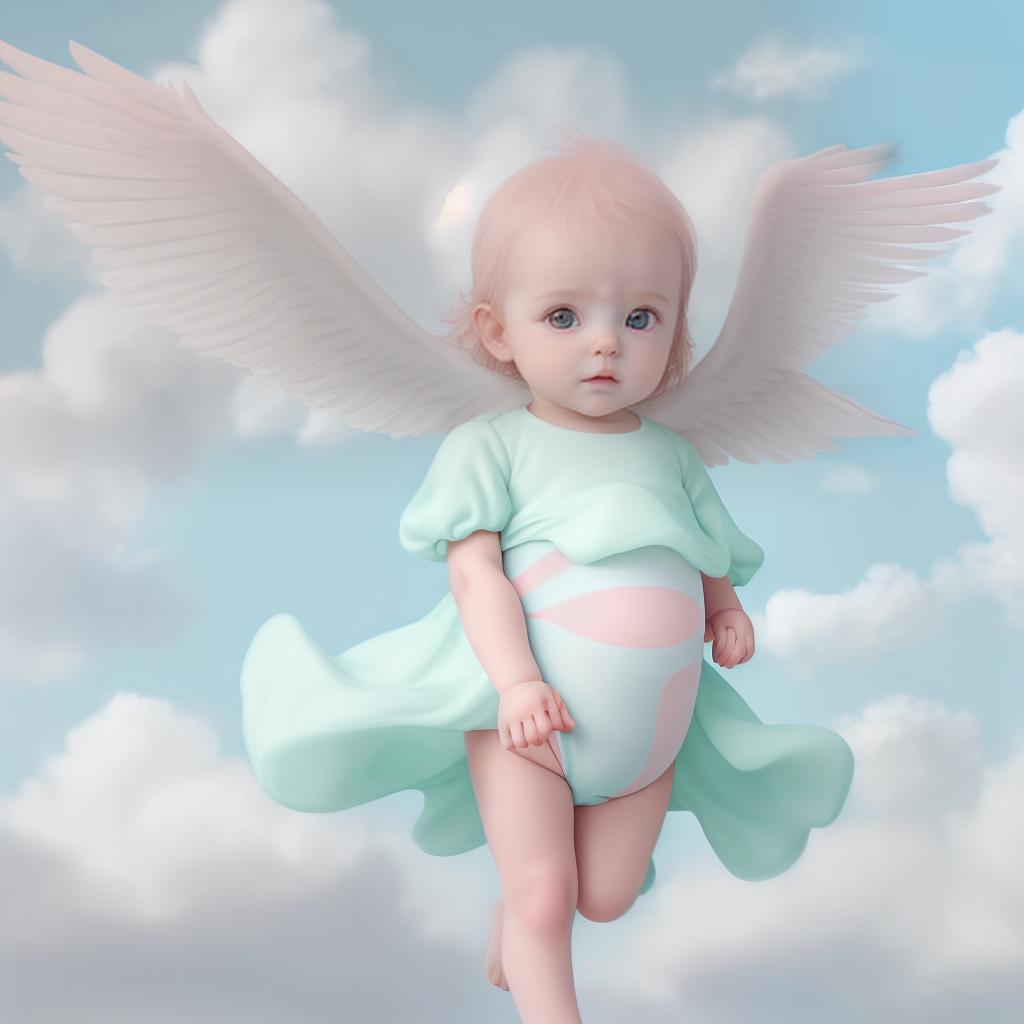  design a soft, pastel colored background with gentle clouds, storks, and floating baby items.