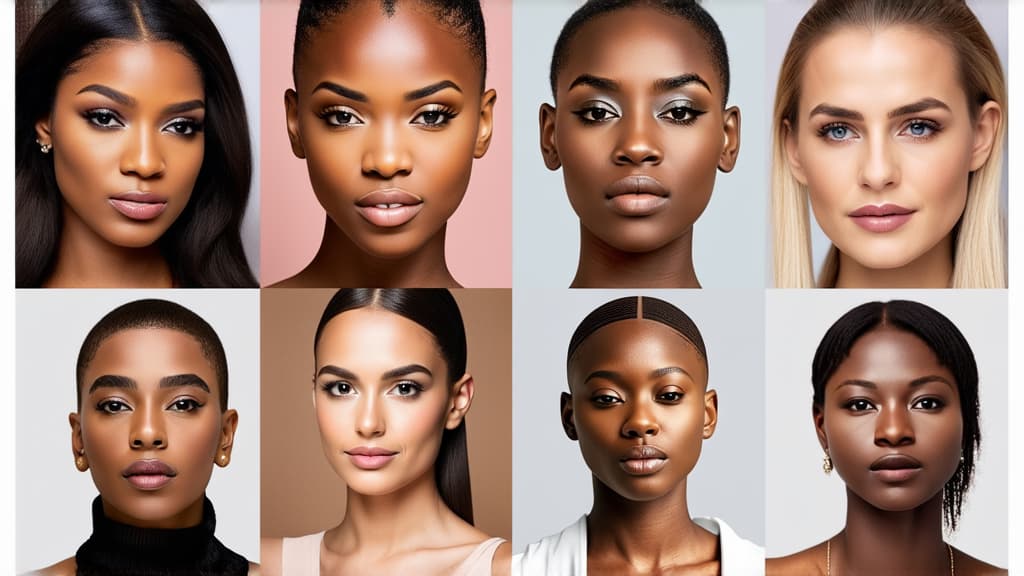  different beauty. set of different female heads on light background. different races and nationalities. ar 16:9, (natural skin texture), highly detailed face, depth of field, hyperrealism, soft light, muted colors