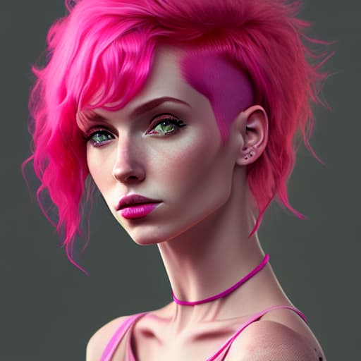  --Style Photoralism, a close up of a woman with pink hair and a red top, short pink hair, cute with short pink hair, huge curly pink hair, curly pink hair, pink short hair, huge pink hair, pink hair, breathtaking ilya kuvshinov, yael shelbia, cgsociety portrait, rose hair, kawaii realistic portrait, hyperrealistic , with pink hair