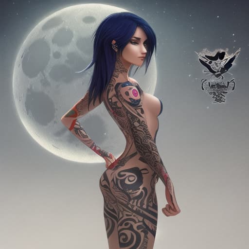  Female with tattoos Painting art, lunar,