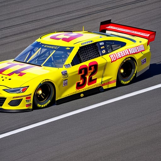  nascar race car side view speeding down race track hyperrealistic, full body, detailed clothing, highly detailed, cinematic lighting, stunningly beautiful, intricate, sharp focus, f/1. 8, 85mm, (centered image composition), (professionally color graded), ((bright soft diffused light)), volumetric fog, trending on instagram, trending on tumblr, HDR 4K, 8K